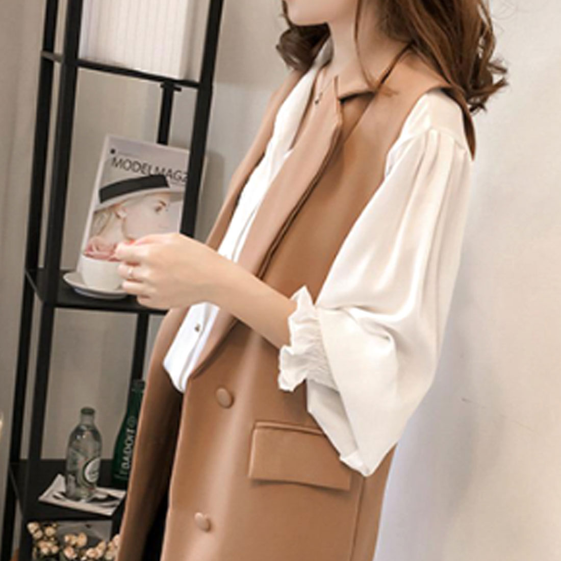 アミュレット Amulet ノースリーブジャケット レディース アウター ジレ ベスト トップス 長袖 春 夏服 秋 韓国ファッション 10代 20代 30代 オフィスカジュアル 無地