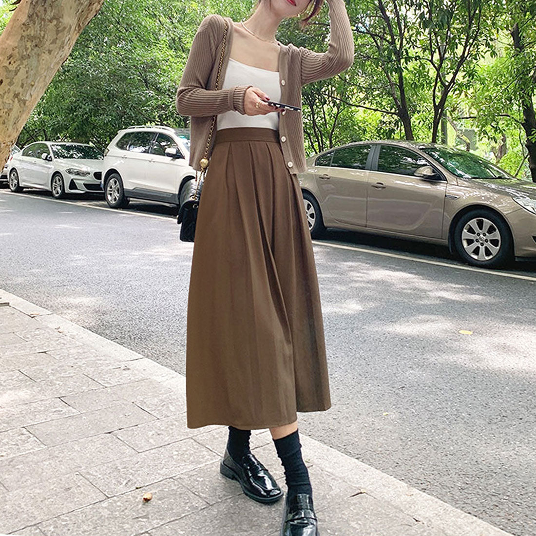 アミュレット Amulet プリーツロングスカート レディース ボトムス 春 夏服 韓国ファッション 10代 20代 30代 オフィスカジュアル フレア ミモレ丈 大きいサイズ