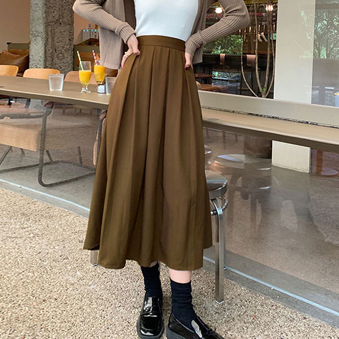 アミュレット Amulet プリーツロングスカート レディース ボトムス 春 夏服 韓国ファッション 10代 20代 30代 オフィスカジュアル フレア ミモレ丈 大きいサイズ
