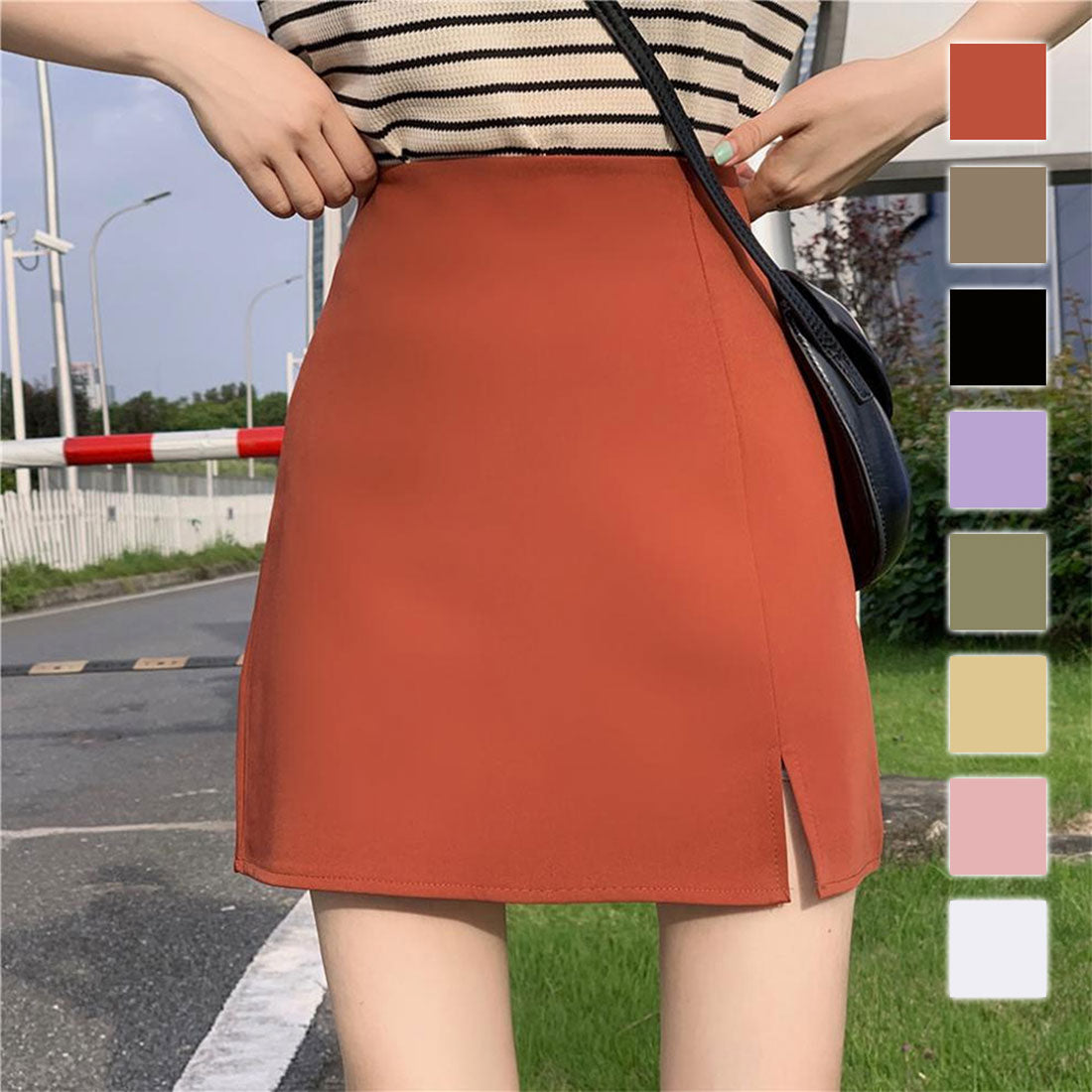 アミュレット Amulet ミニスリットスカート 春 夏服 秋 韓国ファッション 10代 20代 30代 ショート 無地 ミニ丈 レディース おしゃれ タイトミニスカート
