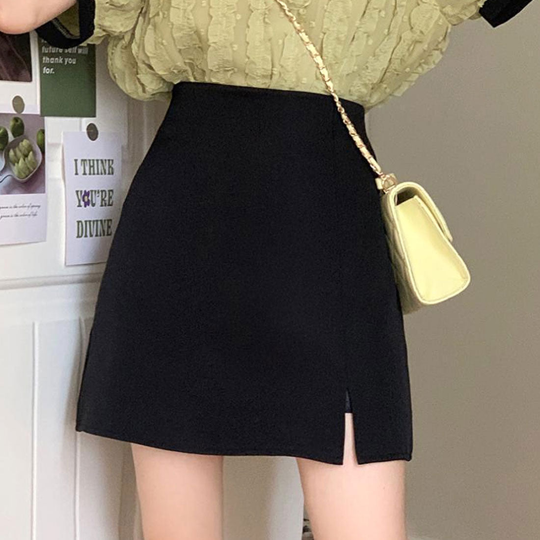 アミュレット Amulet ミニスリットスカート 春 夏服 秋 韓国ファッション 10代 20代 30代 ショート 無地 ミニ丈 レディース おしゃれ タイトミニスカート
