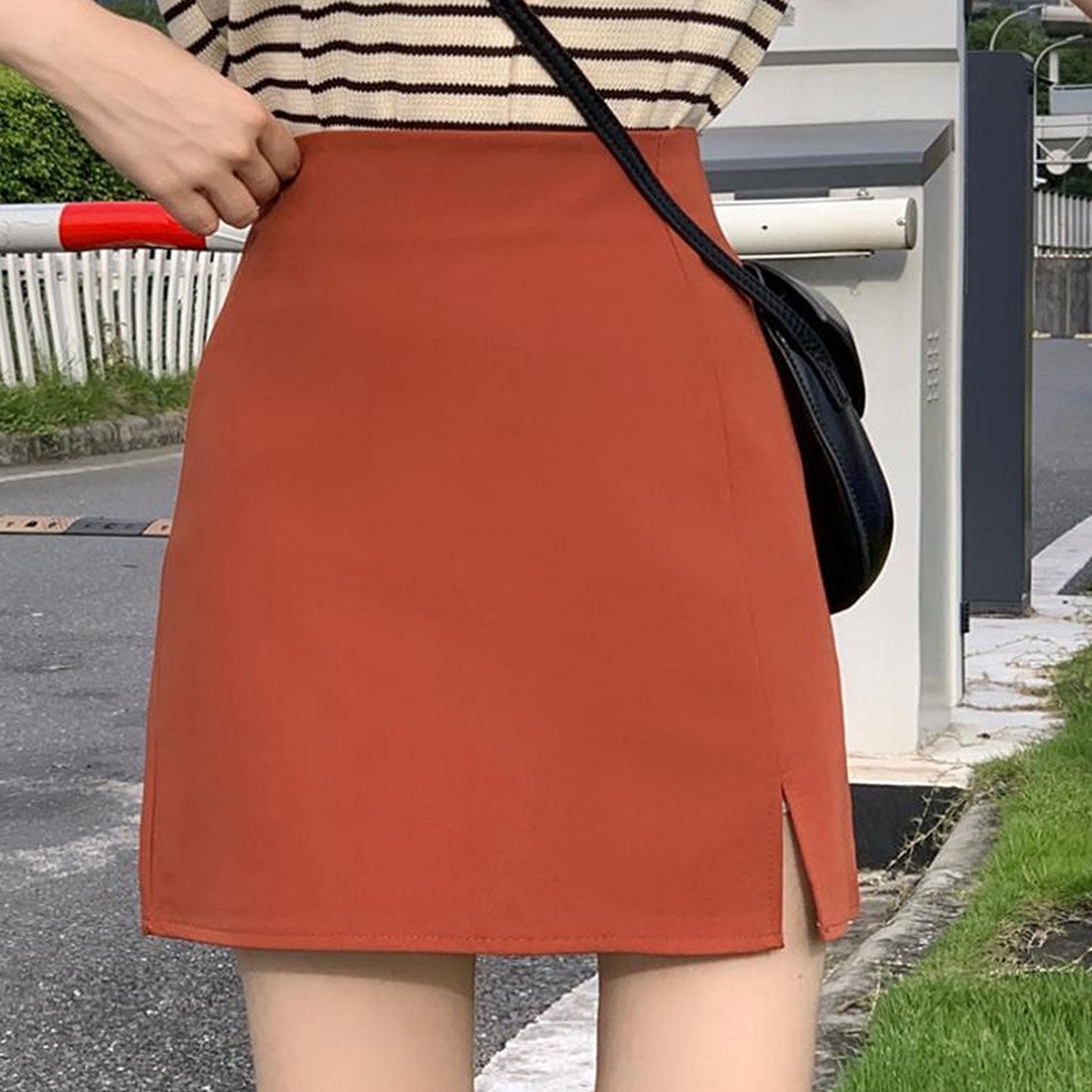 アミュレット Amulet ミニスリットスカート 春 夏服 秋 韓国ファッション 10代 20代 30代 ショート 無地 ミニ丈 レディース おしゃれ タイトミニスカート