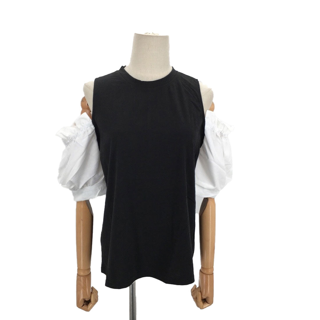 アミュレット Amulet オープンショルダーブラウス 春 夏服 秋 韓国ファッション 10代 20代 30代 肩出し 切り替え パフスリーブ ガーリー 大人カジュアル （ホワイト） ホワイト