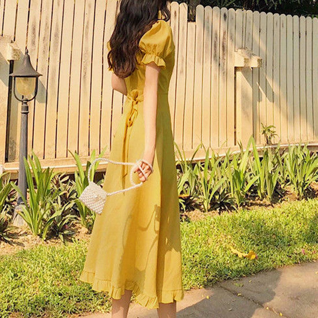 Amulet Frill Dress for Women, Casual, Spring, Summer, Autumn, Korean  Fashion, Teens, 20s, 30s, Girly, Cute, Buttons, Puff Sleeves, Ribbon, Short 