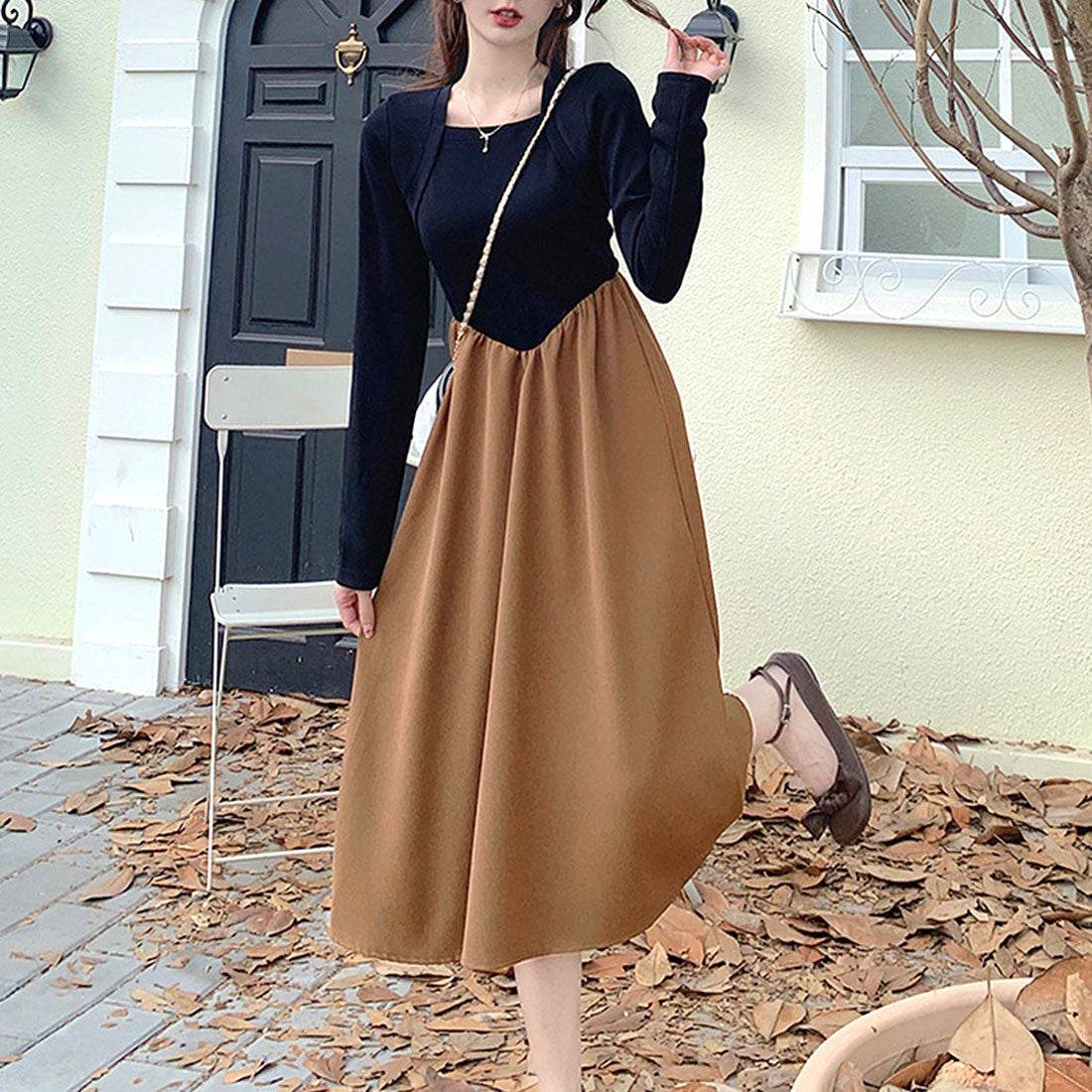 Amulet Docking Flare Dress Spring Autumn Winter Korean Fashion Teens 2 Amulet Docking Flare Dress Spring Autumn Winter Korean Fashion Teens 2