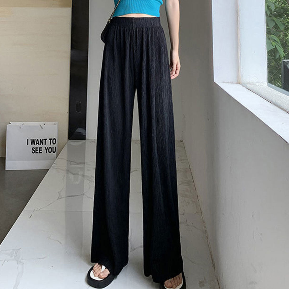 アミュレット Amulet プリーツワイドパンツ 春 夏 秋 冬 韓国ファッション 10代 20代 30代 レディース シンプル おしゃれ 可愛い 楽チン 細見え 脚長 ズボン