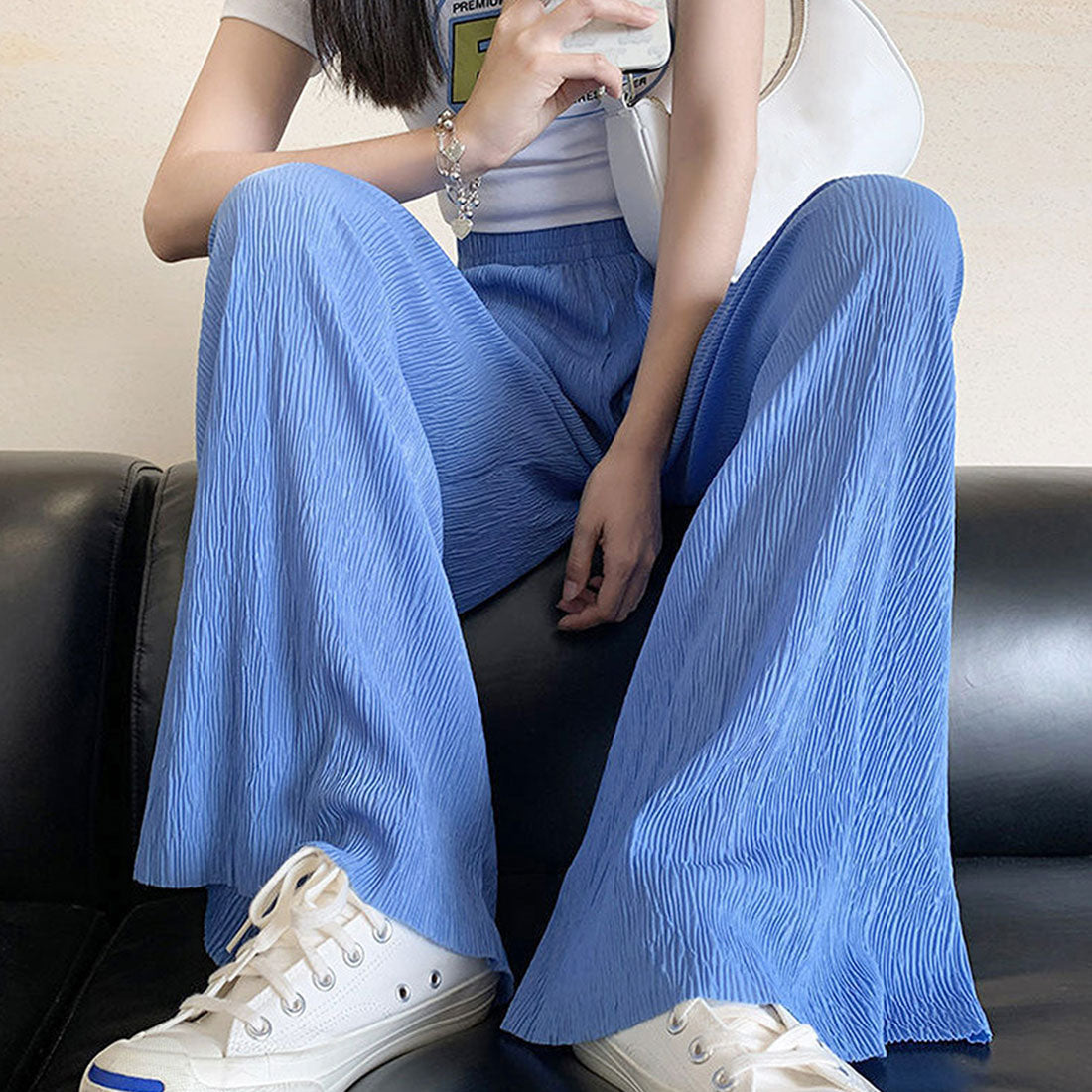 アミュレット Amulet プリーツワイドパンツ 春 夏 秋 冬 韓国ファッション 10代 20代 30代 レディース シンプル おしゃれ 可愛い 楽チン 細見え 脚長 ズボン
