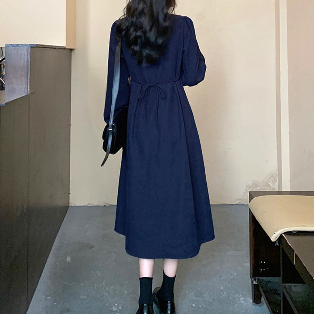 Amulet Square Neck Dress Spring Autumn Winter Korean Fashion Teens 20s 30s Women Simple Stylish Cute Adult Casual Retro Date