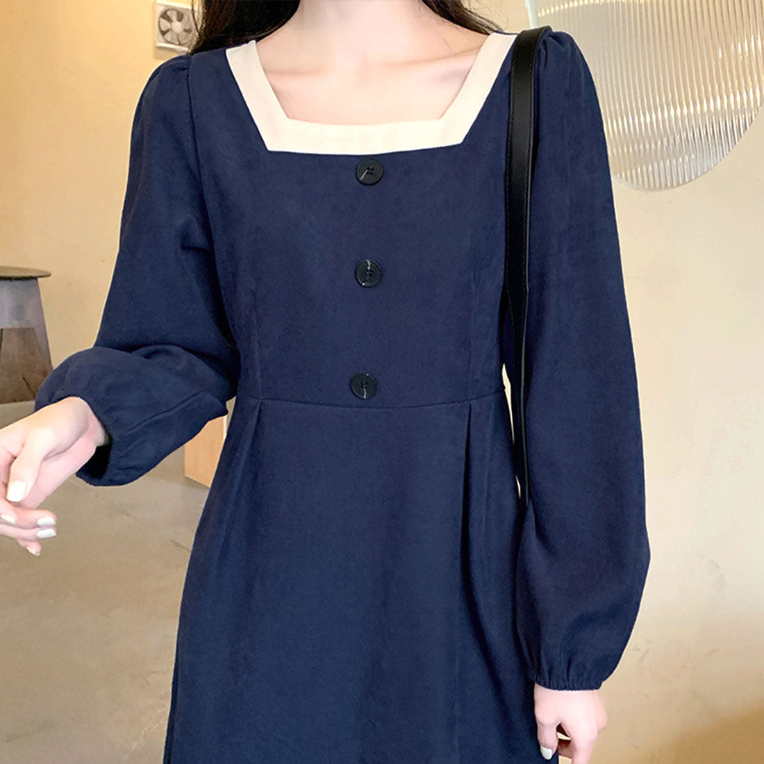 Amulet Square Neck Dress Spring Autumn Winter Korean Fashion Teens 20s 30s Women Simple Stylish Cute Adult Casual Retro Date