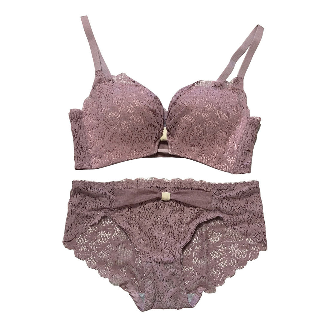 アミュレット Amulet ノンワイヤースカラップブラジャー＆ショーツセット 下着 ランジェリー 谷間 ブラショーツ セクシー 可愛い ブラセット ストラップ リボン レース【返品不可商品】