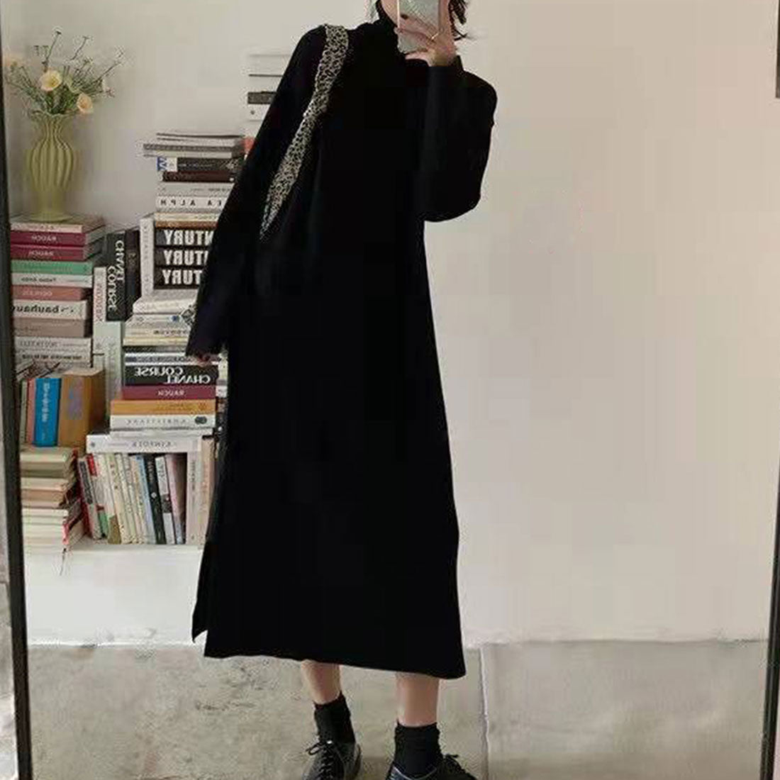 Amuret護身符高脖子內部一件女士，她20多歲，30多歲，時尚休閒可愛的縫隙長袖長袖春季，秋季冬季
