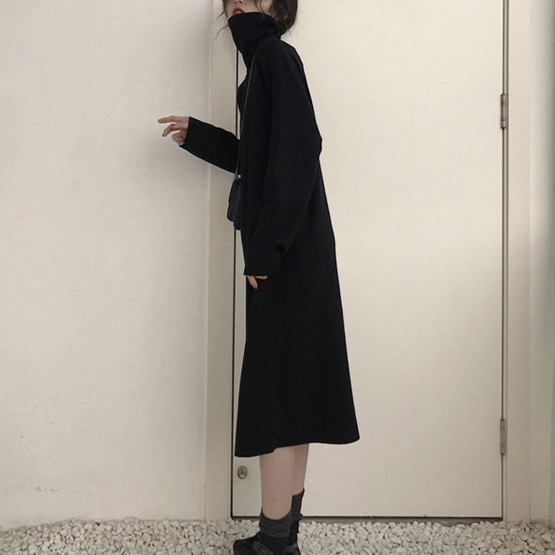Amuret護身符高脖子內部一件女士，她20多歲，30多歲，時尚休閒可愛的縫隙長袖長袖春季，秋季冬季