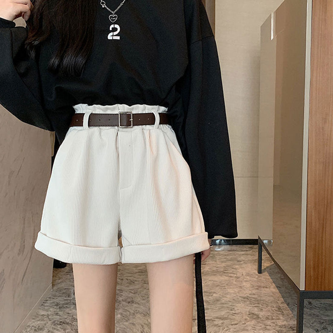 Amuret Amulet護身符短褲女士在20多歲，30多歲，30年代，時尚休閒腰帶高腰部可愛的春季 /夏季秋季秋季