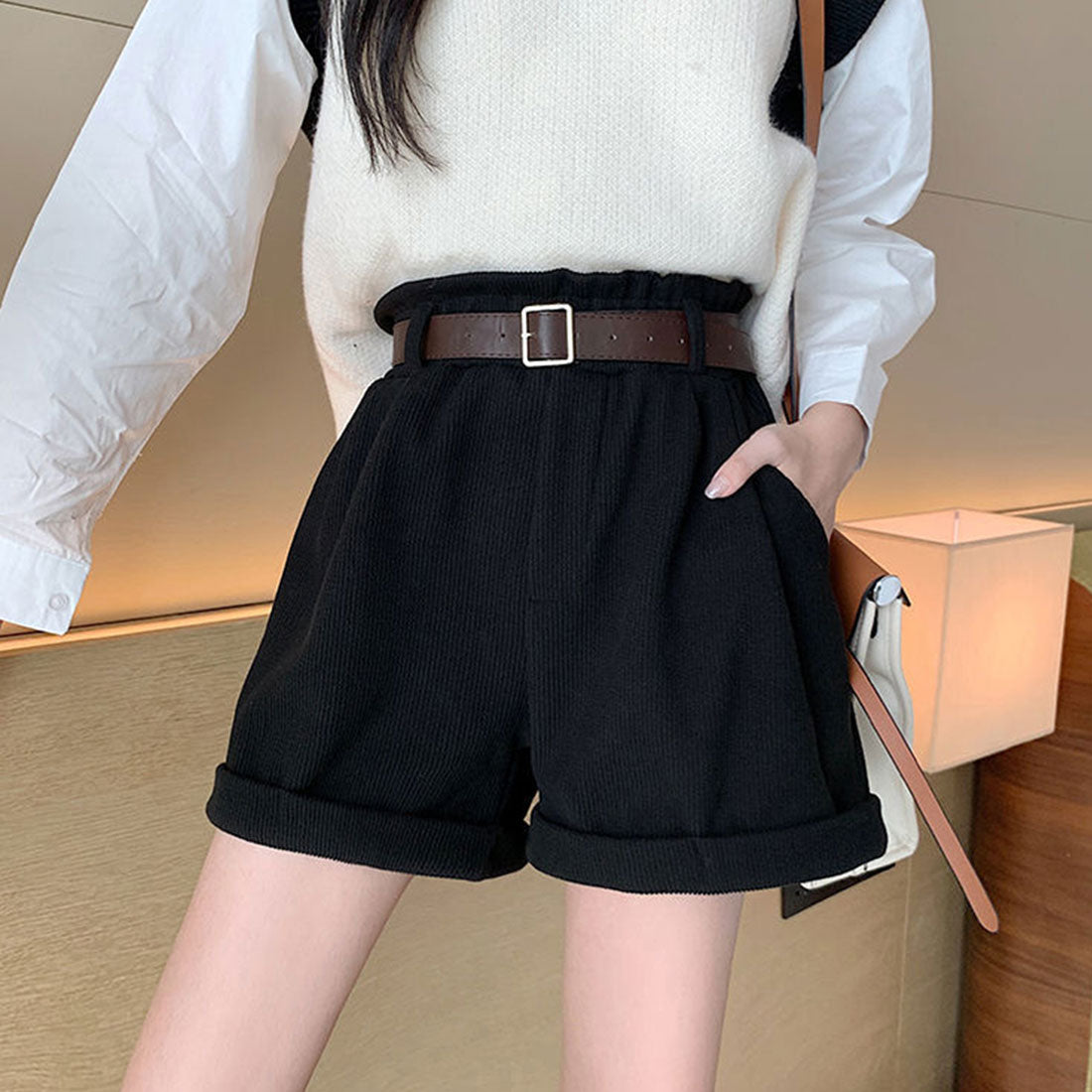 Amuret Amulet護身符短褲女士在20多歲，30多歲，30年代，時尚休閒腰帶高腰部可愛的春季 /夏季秋季秋季