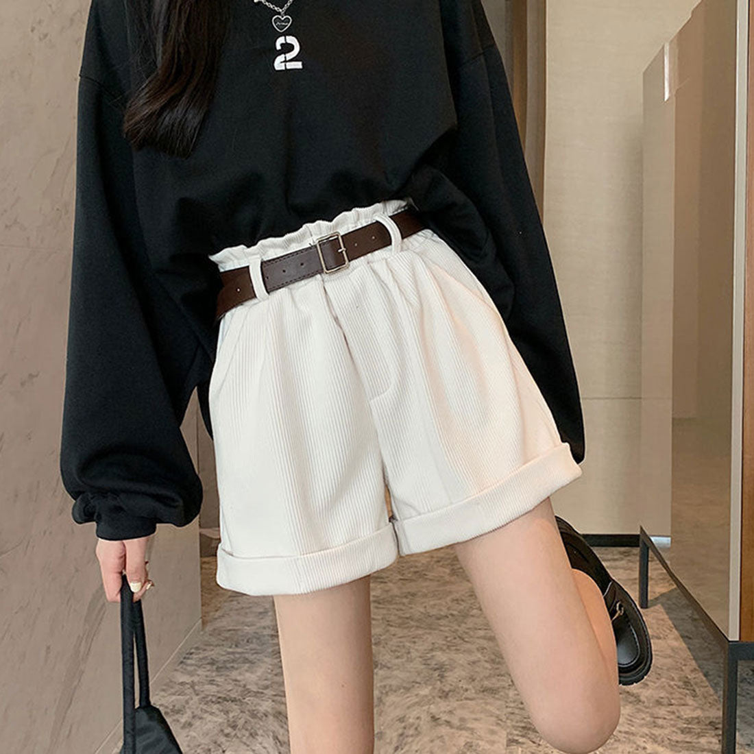 Amuret Amulet護身符短褲女士在20多歲，30多歲，30年代，時尚休閒腰帶高腰部可愛的春季 /夏季秋季秋季