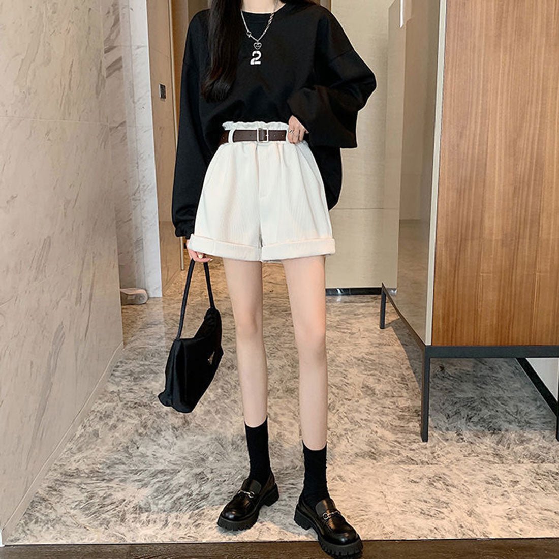 Amuret Amulet護身符短褲女士在20多歲，30多歲，30年代，時尚休閒腰帶高腰部可愛的春季 /夏季秋季秋季