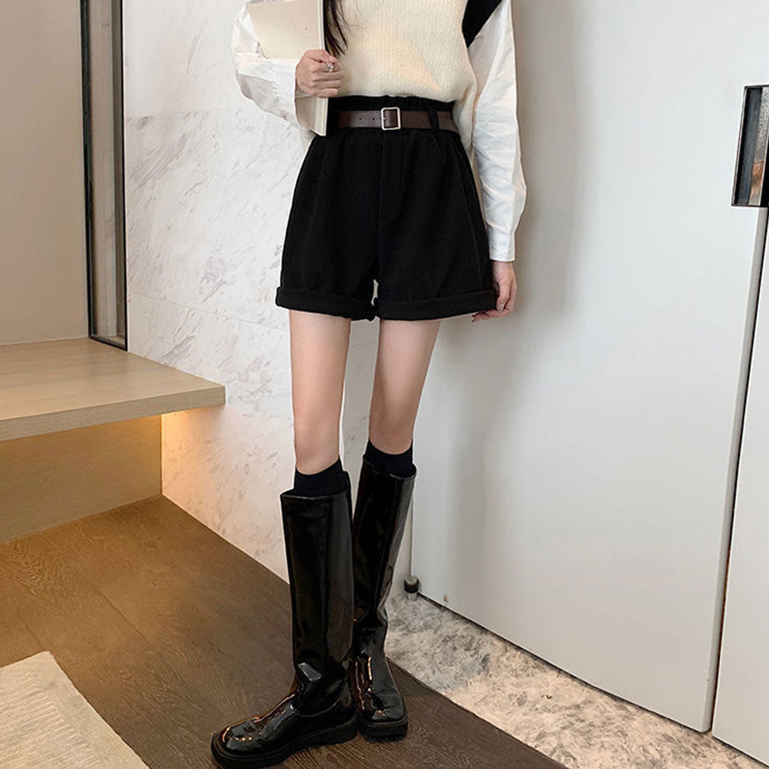Amuret Amulet護身符短褲女士在20多歲，30多歲，30年代，時尚休閒腰帶高腰部可愛的春季 /夏季秋季秋季