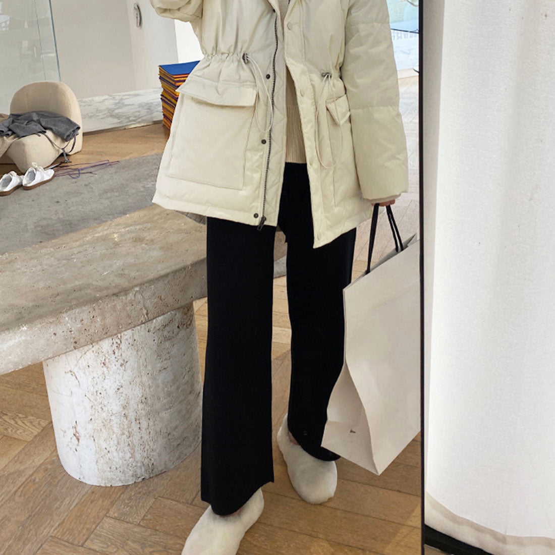 アミュレット Amulet ニットワイドパンツ レディース 10代 20代 30代 韓国ファッション カジュアル ウエストゴム らくちん 大人 シンプル 可愛い 春 秋 冬
