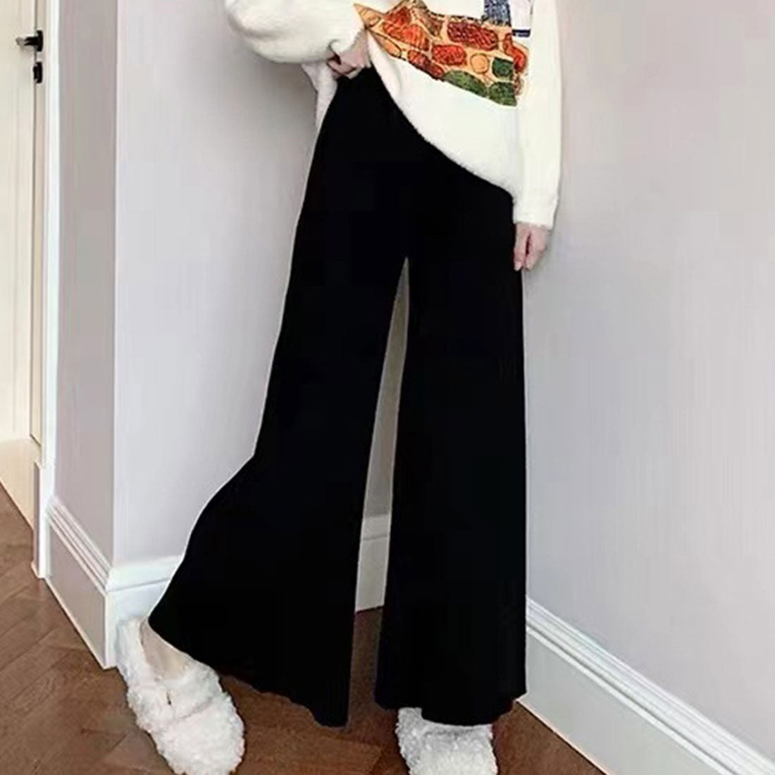 アミュレット Amulet ニットタックパンツ レディース 10代 20代 30代 韓国ファッション カジュアル ウエストゴム らくちん ワイド ゆったり 大人 春 秋 冬