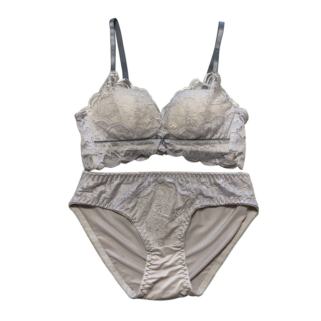 アミュレット Amulet バイカラーノンワイヤーブラジャー＆ショーツセット 下着 ランジェリー 谷間 ブラショーツ セクシー 可愛い ブラセット ストラップ リボン レース【返品不可商品】