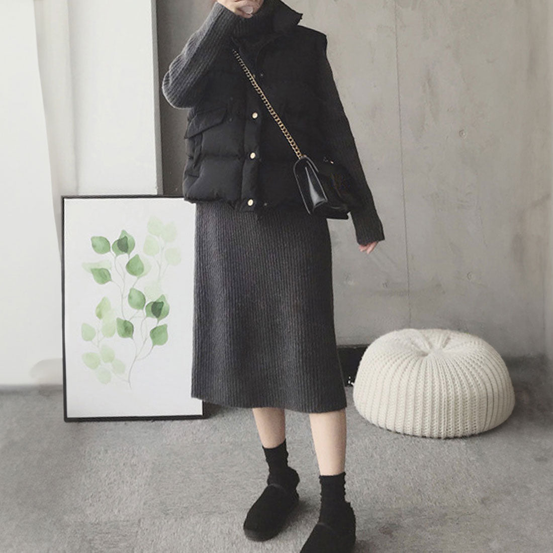 アミュレット Amulet ハイネックニットワンピース レディース 10代 20代 30代 韓国ファッション 秋 冬 カジュアル 可愛い 上品 シンプル 黒 長袖 デート （ベージュ） ベージュ