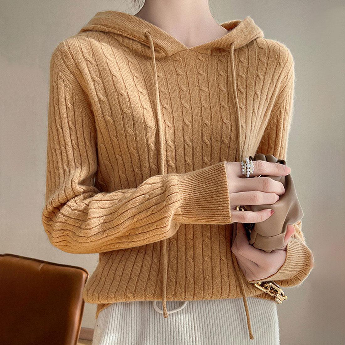 Amulet Hooded Cable Knit Sweater for Women, Teens, 20s, 30s, Korean Fashion, Autumn, Winter, Casual, Cute, Tops, Simple, Plain