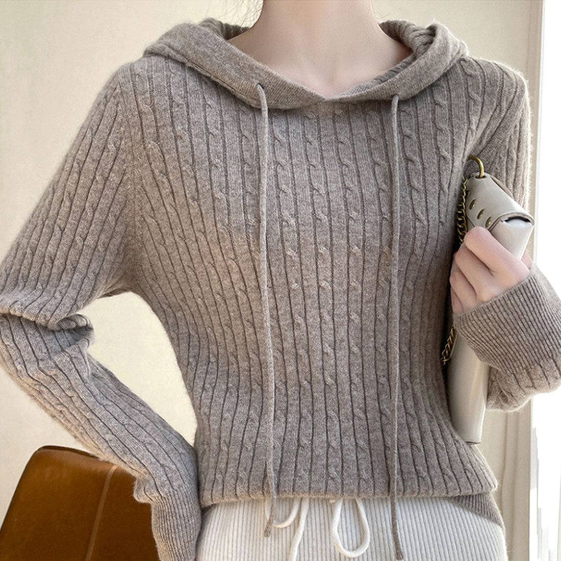 Amulet Hooded Cable Knit Sweater for Women, Teens, 20s, 30s, Korean Fashion, Autumn, Winter, Casual, Cute, Tops, Simple, Plain