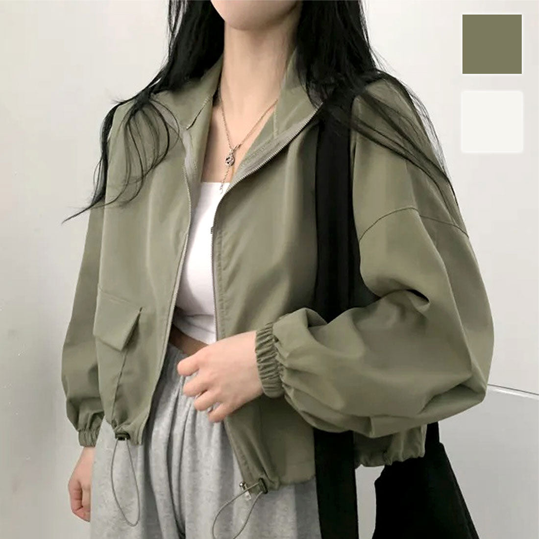 アミュレット Amulet クロップドコードヘムジャンパー レディース 10代 20代 30代 韓国ファッション カジュアル 春 秋 無地 シンプル アウター 上着 羽織り
