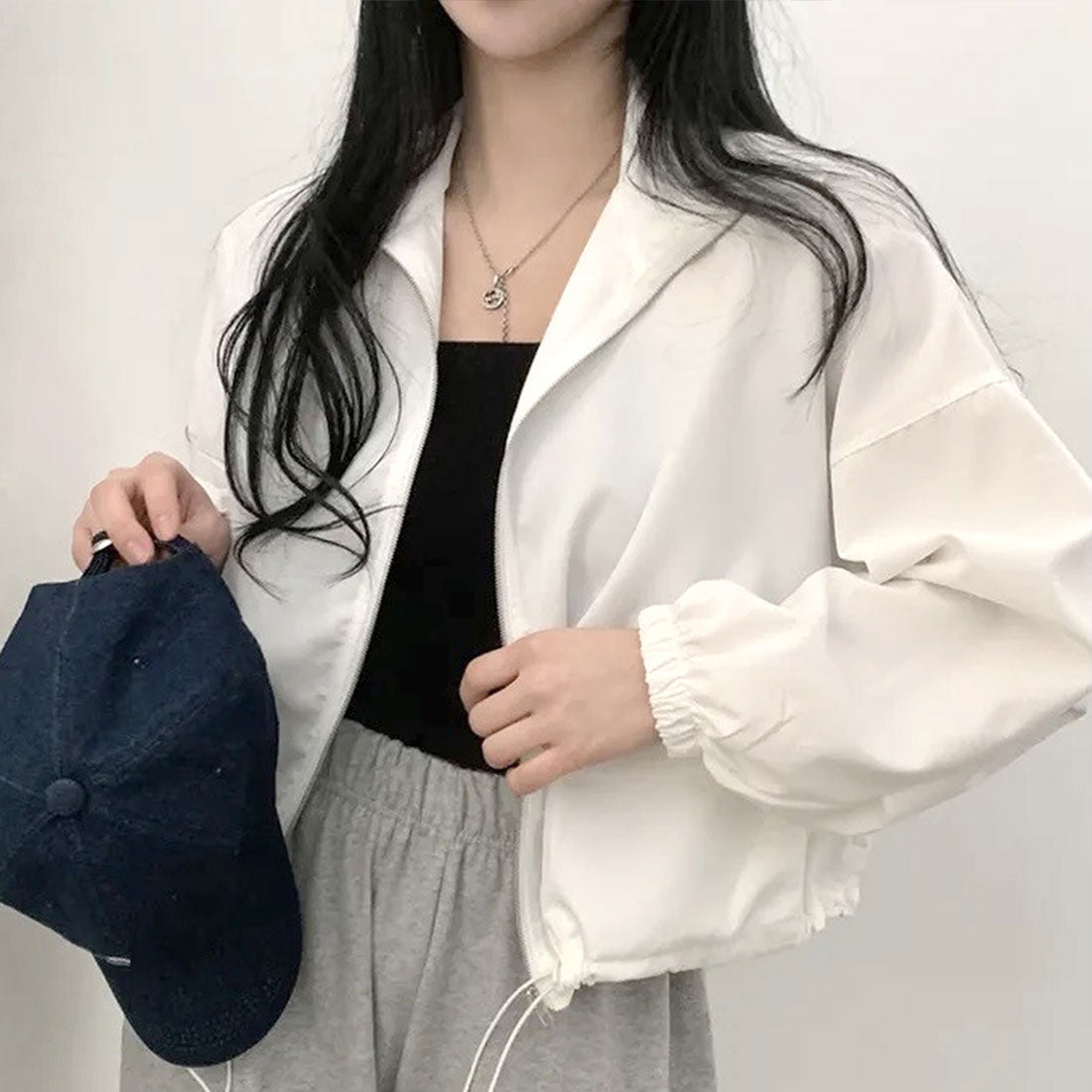 アミュレット Amulet クロップドコードヘムジャンパー レディース 10代 20代 30代 韓国ファッション カジュアル 春 秋 無地 シンプル アウター 上着 羽織り