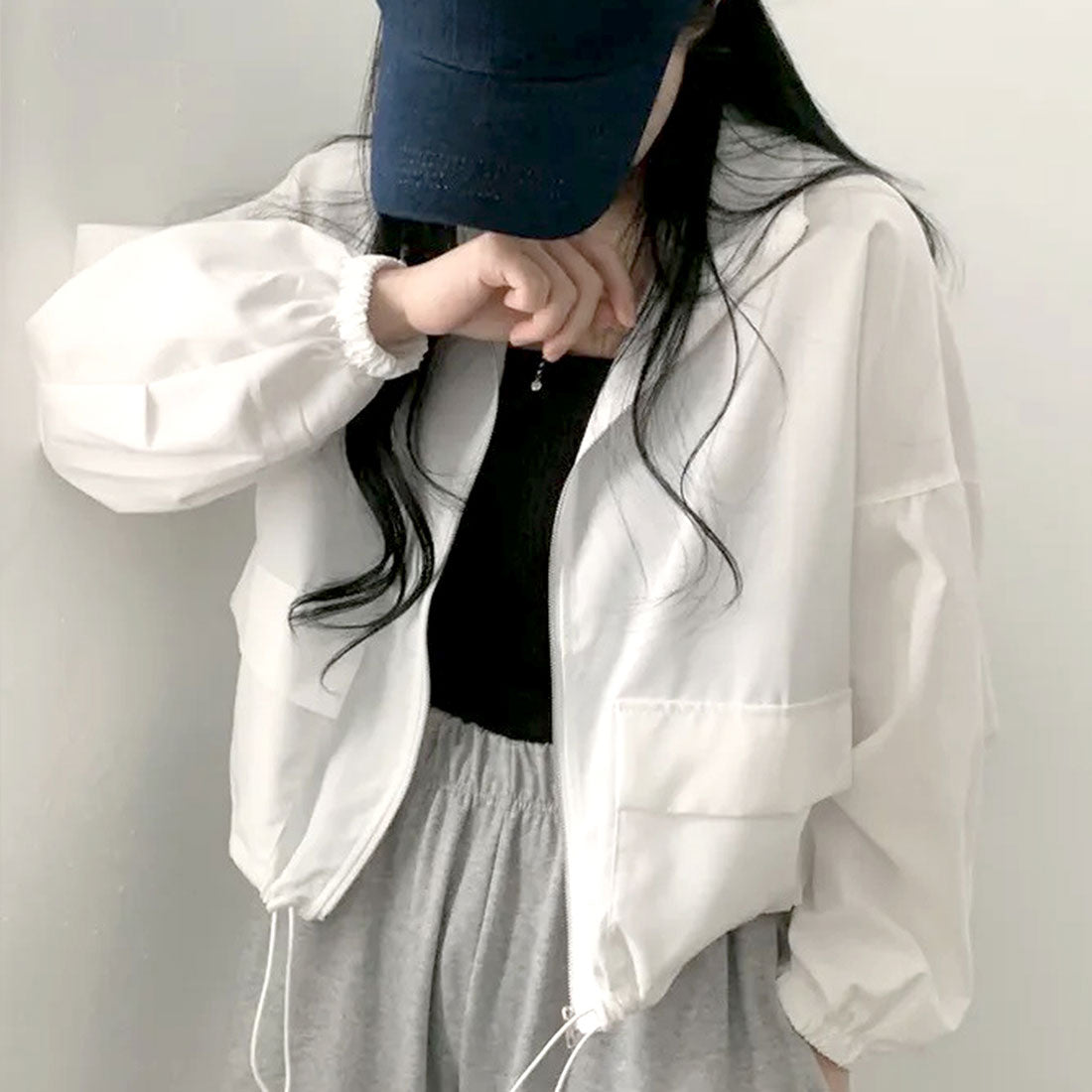 アミュレット Amulet クロップドコードヘムジャンパー レディース 10代 20代 30代 韓国ファッション カジュアル 春 秋 無地 シンプル アウター 上着 羽織り