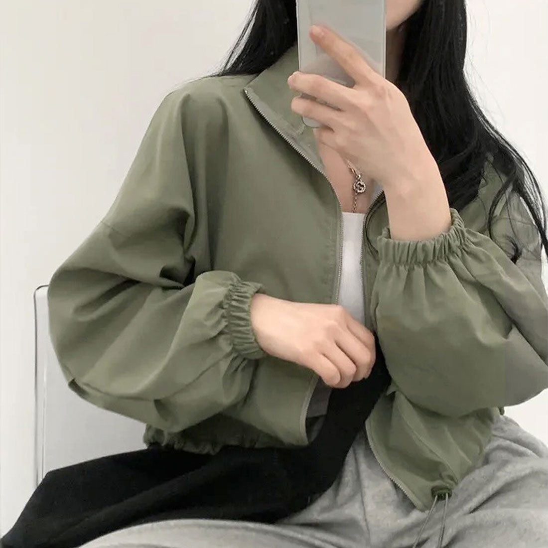 アミュレット Amulet クロップドコードヘムジャンパー レディース 10代 20代 30代 韓国ファッション カジュアル 春 秋 無地 シンプル アウター 上着 羽織り
