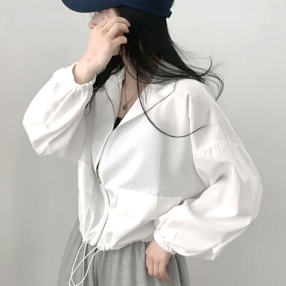 アミュレット Amulet クロップドコードヘムジャンパー レディース 10代 20代 30代 韓国ファッション カジュアル 春 秋 無地 シンプル アウター 上着 羽織り