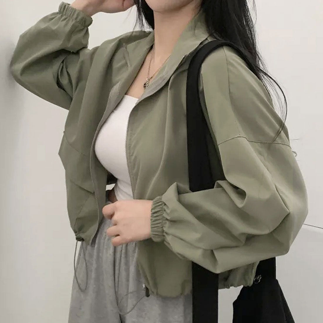 アミュレット Amulet クロップドコードヘムジャンパー レディース 10代 20代 30代 韓国ファッション カジュアル 春 秋 無地 シンプル アウター 上着 羽織り