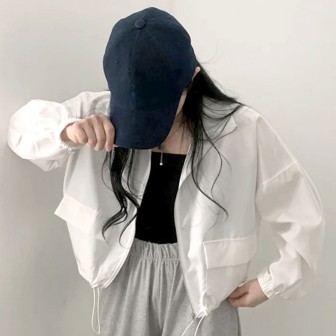 アミュレット Amulet クロップドコードヘムジャンパー レディース 10代 20代 30代 韓国ファッション カジュアル 春 秋 無地 シンプル アウター 上着 羽織り