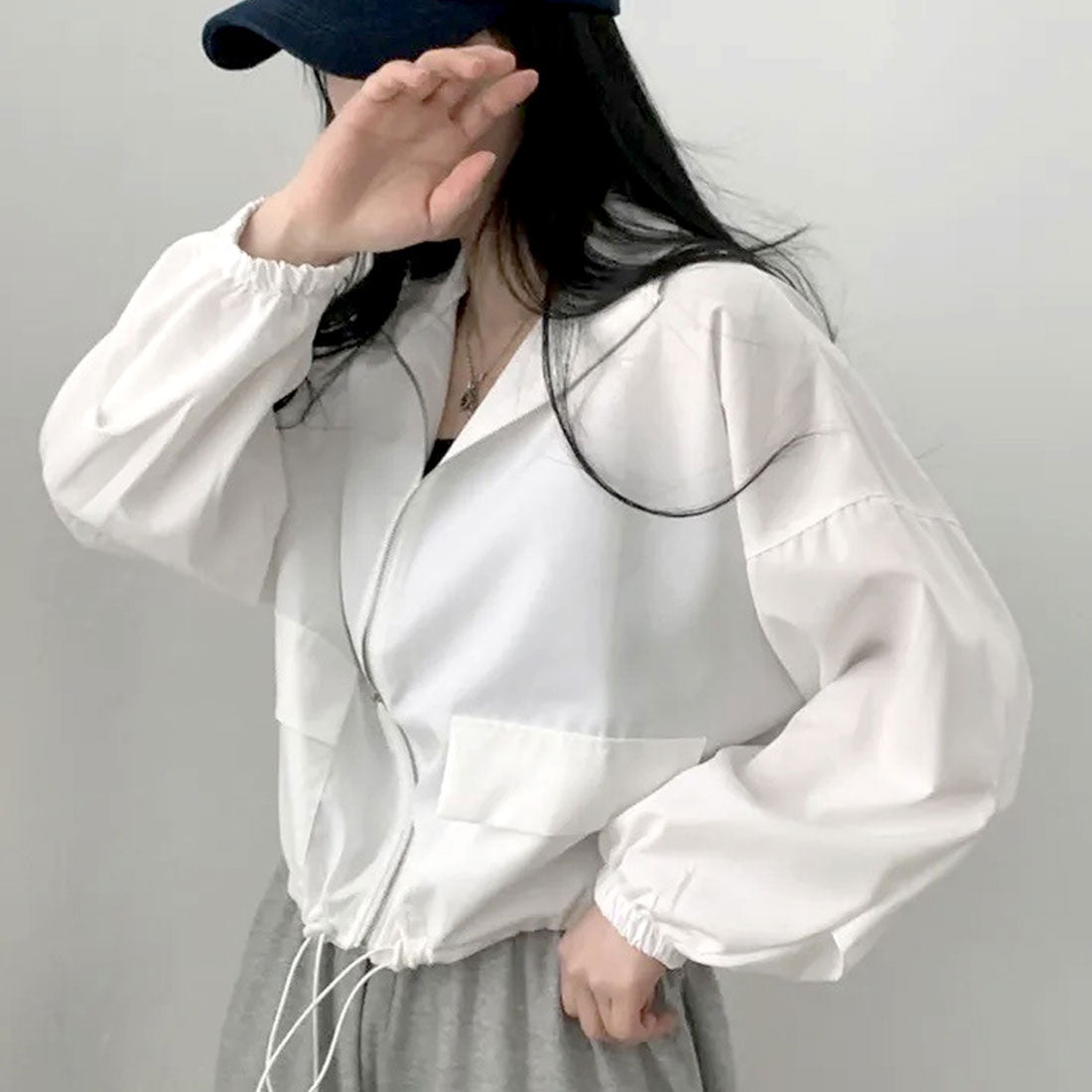 アミュレット Amulet クロップドコードヘムジャンパー レディース 10代 20代 30代 韓国ファッション カジュアル 春 秋 無地 シンプル アウター 上着 羽織り