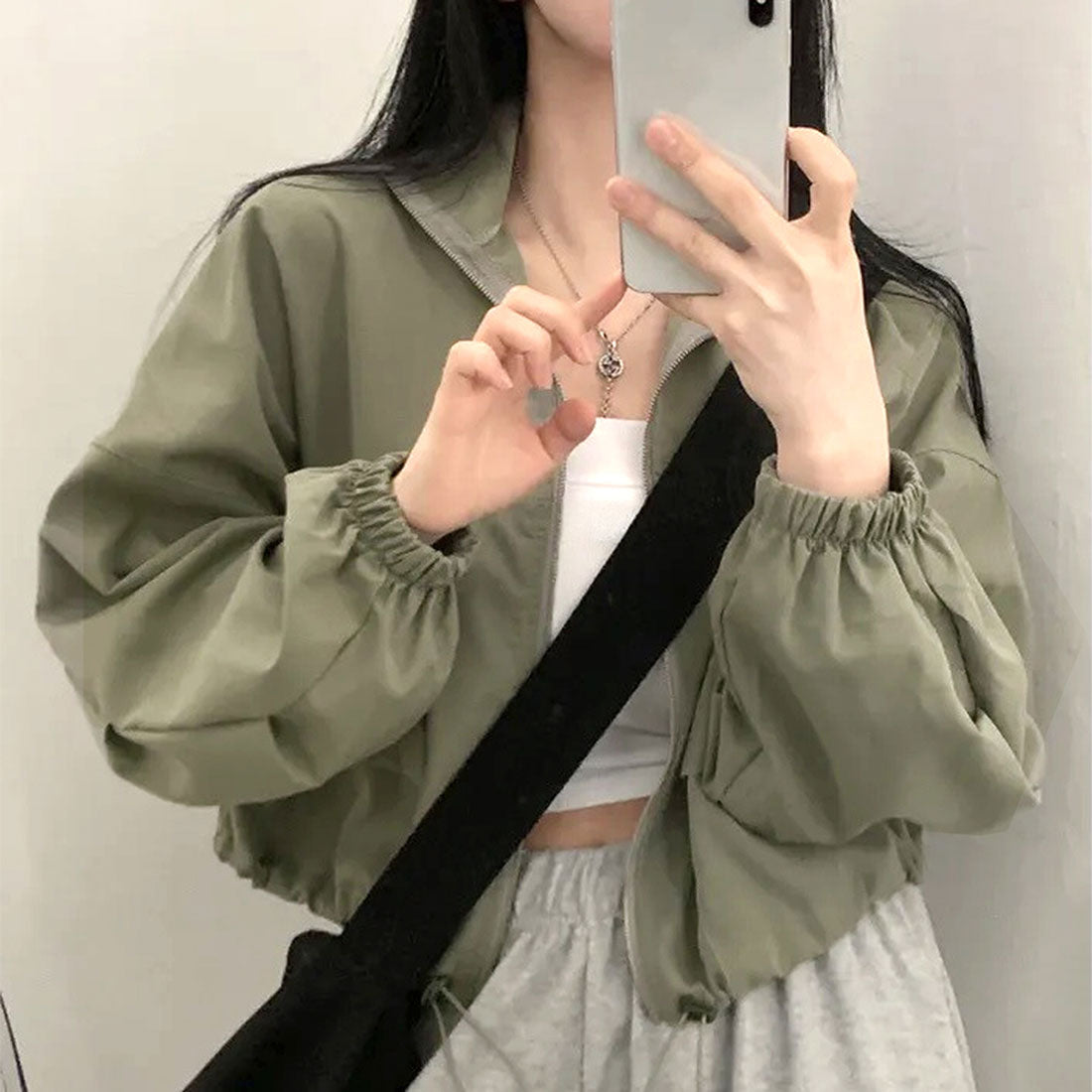 アミュレット Amulet クロップドコードヘムジャンパー レディース 10代 20代 30代 韓国ファッション カジュアル 春 秋 無地 シンプル アウター 上着 羽織り
