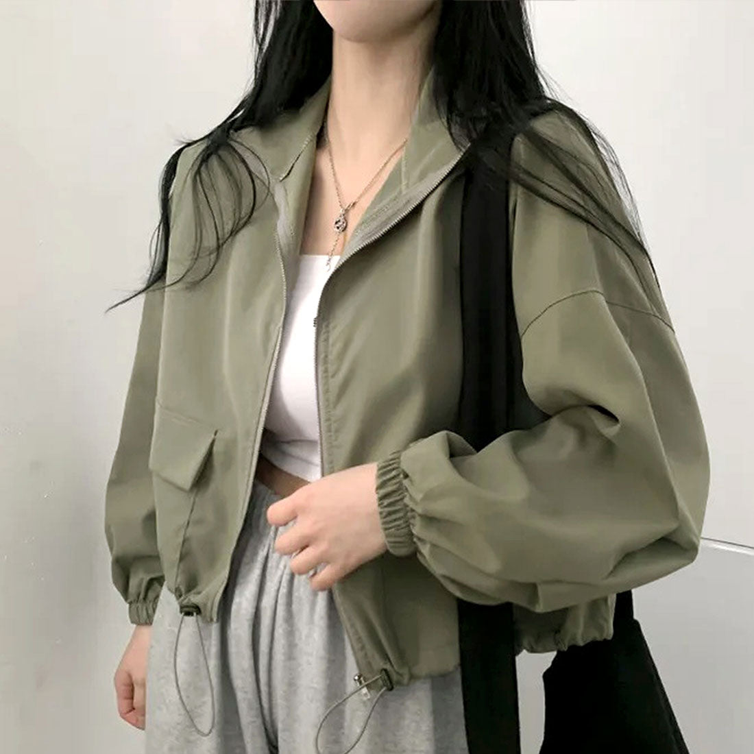 アミュレット Amulet クロップドコードヘムジャンパー レディース 10代 20代 30代 韓国ファッション カジュアル 春 秋 無地 シンプル アウター 上着 羽織り