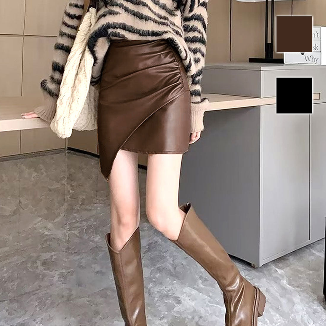 Amulet Fake Leather Mini Skirt for Women Teens 20s 30s Korean Fashion