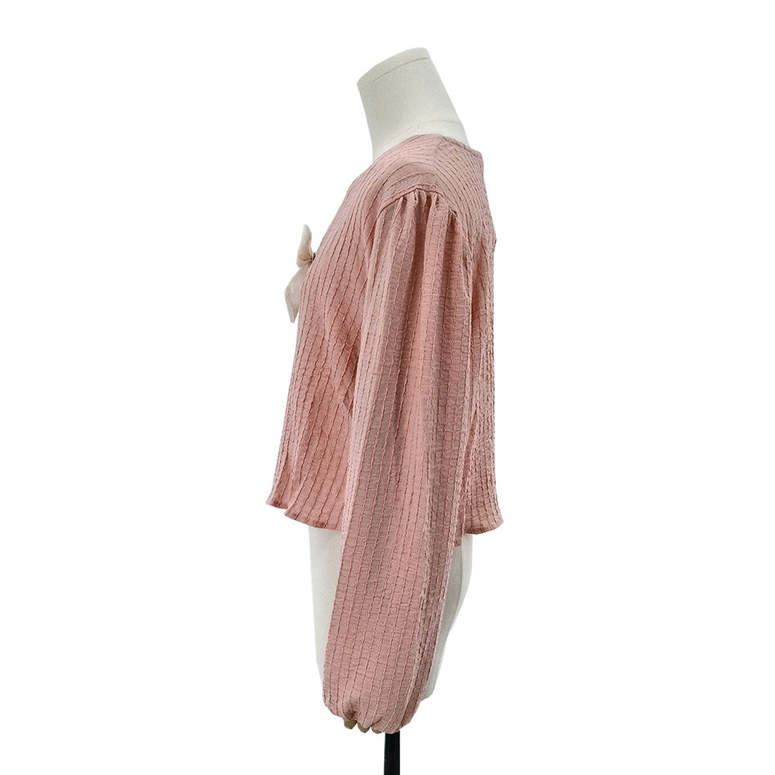 Amulet Ribbon Blouse Women's 10s 20s 30s Korean Fashion Casual Shirt Tops V-Neck Cute Long Sleeve Stylish Girly Spring