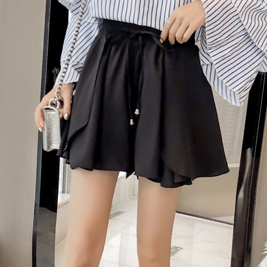 アミュレット Amulet シフォンショートパンツ レディース 10代 20代 30代 韓国ファッション カジュアル 春 夏 秋 可愛い おしゃれ シンプル ズボン 黒 （ベージュ） ベージュ