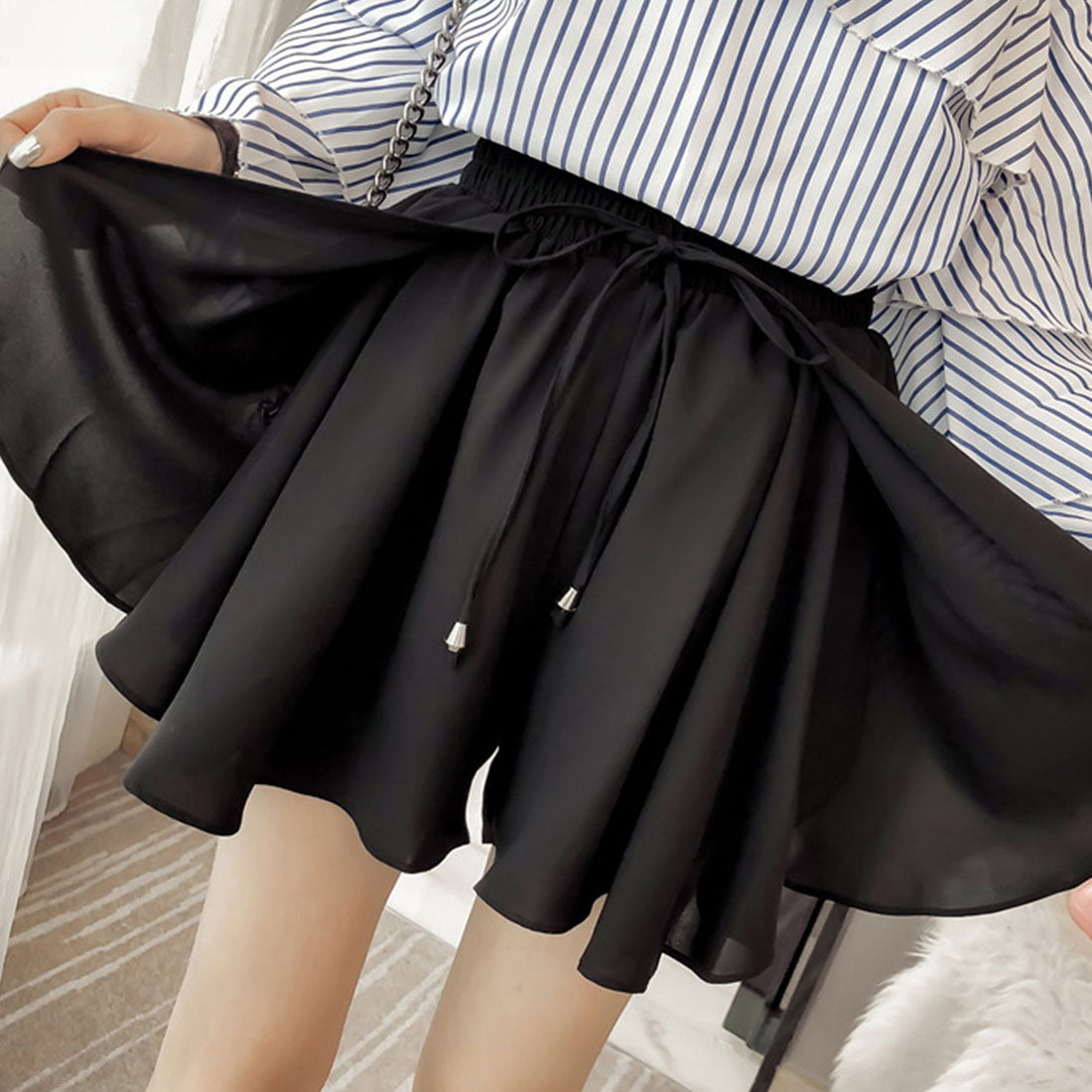 アミュレット Amulet シフォンショートパンツ レディース 10代 20代 30代 韓国ファッション カジュアル 春 夏 秋 可愛い おしゃれ シンプル ズボン 黒 （ベージュ） ベージュ