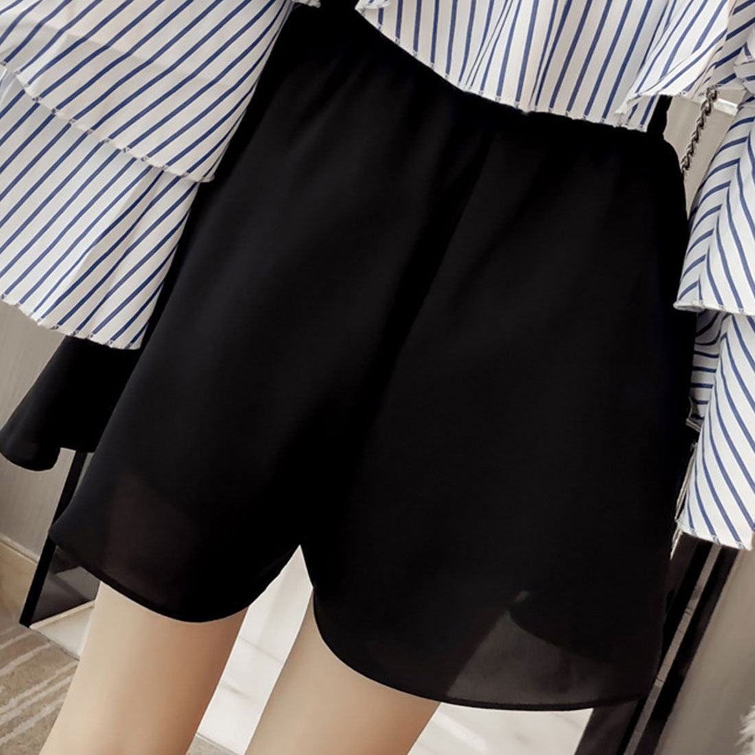 アミュレット Amulet シフォンショートパンツ レディース 10代 20代 30代 韓国ファッション カジュアル 春 夏 秋 可愛い おしゃれ シンプル ズボン 黒 （ベージュ） ベージュ