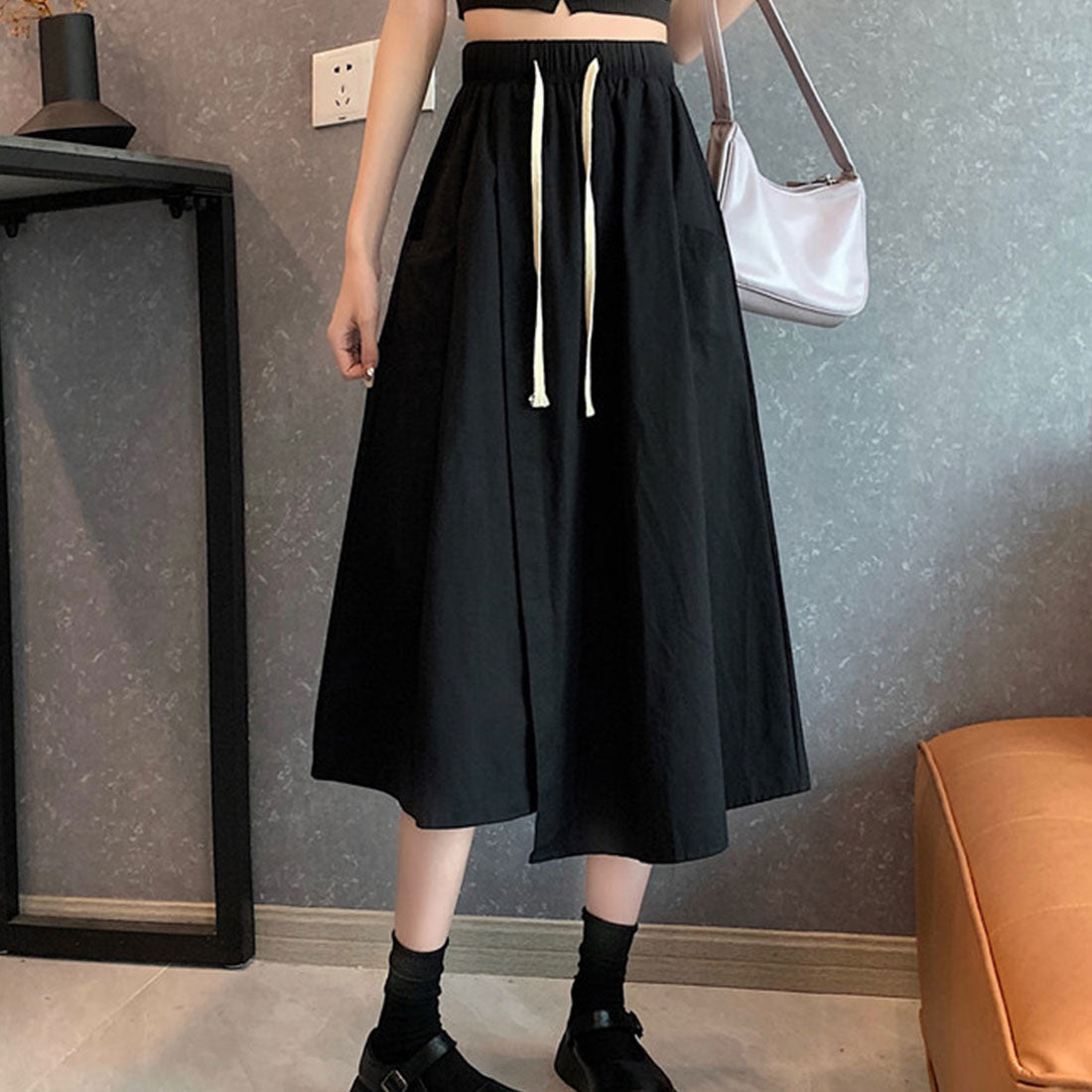 アミュレット Amulet ポケット付きフレアスカート レディース 10代 20代 30代 韓国ファッション 春 夏 秋 カジュアル かわいい おしゃれ シンプル ミモレ丈