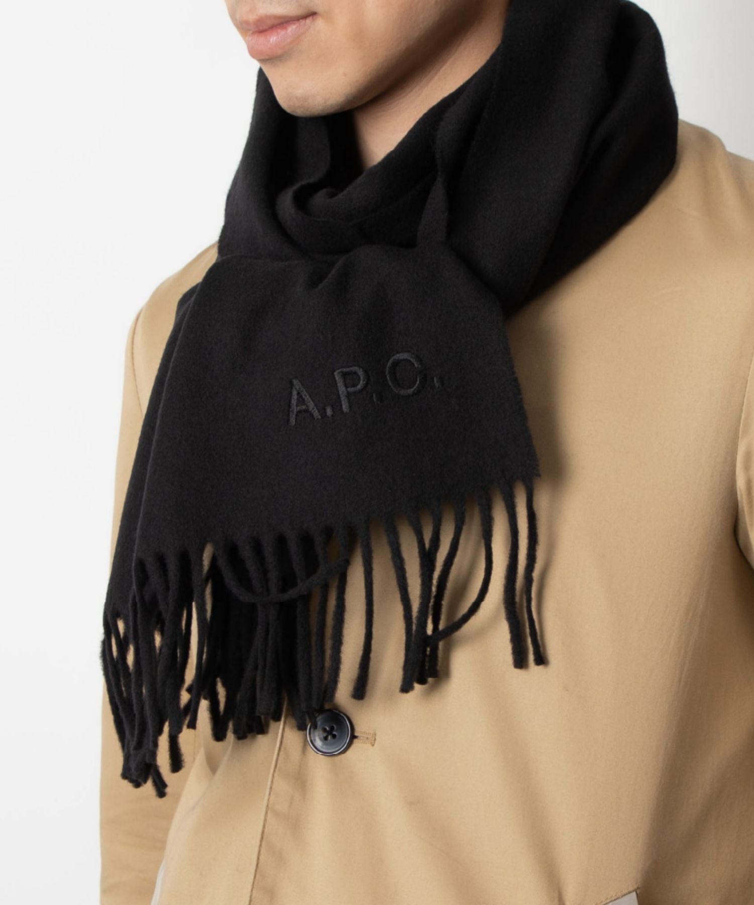 A.P.C. WOAFE M15171 Scarf for Women, Apparel, Wool Stole, Logo Embroidery, Echarpe, Ambroise, Brodee, Plain, 195 x 35, Cold Protection