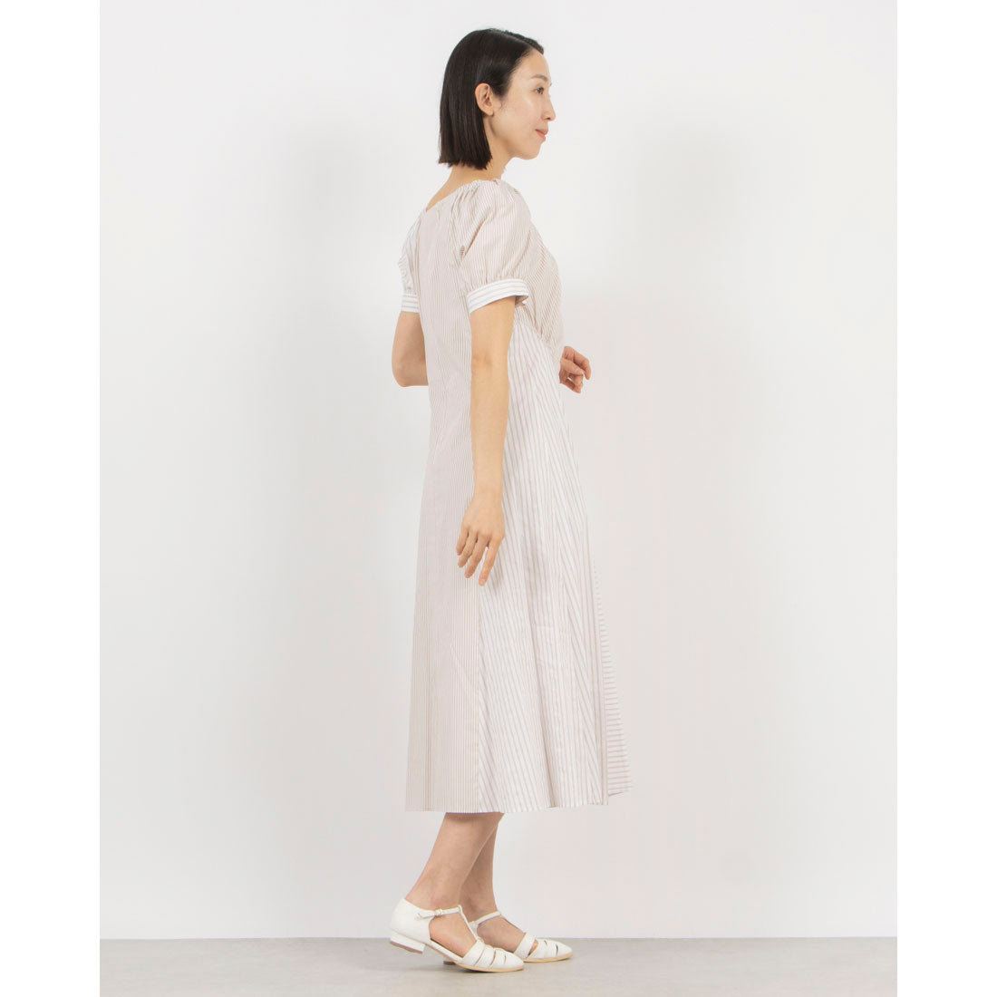 アロムリリー Arumlily アシンメトリーストライプワンピース （ベージュ） ベージュ