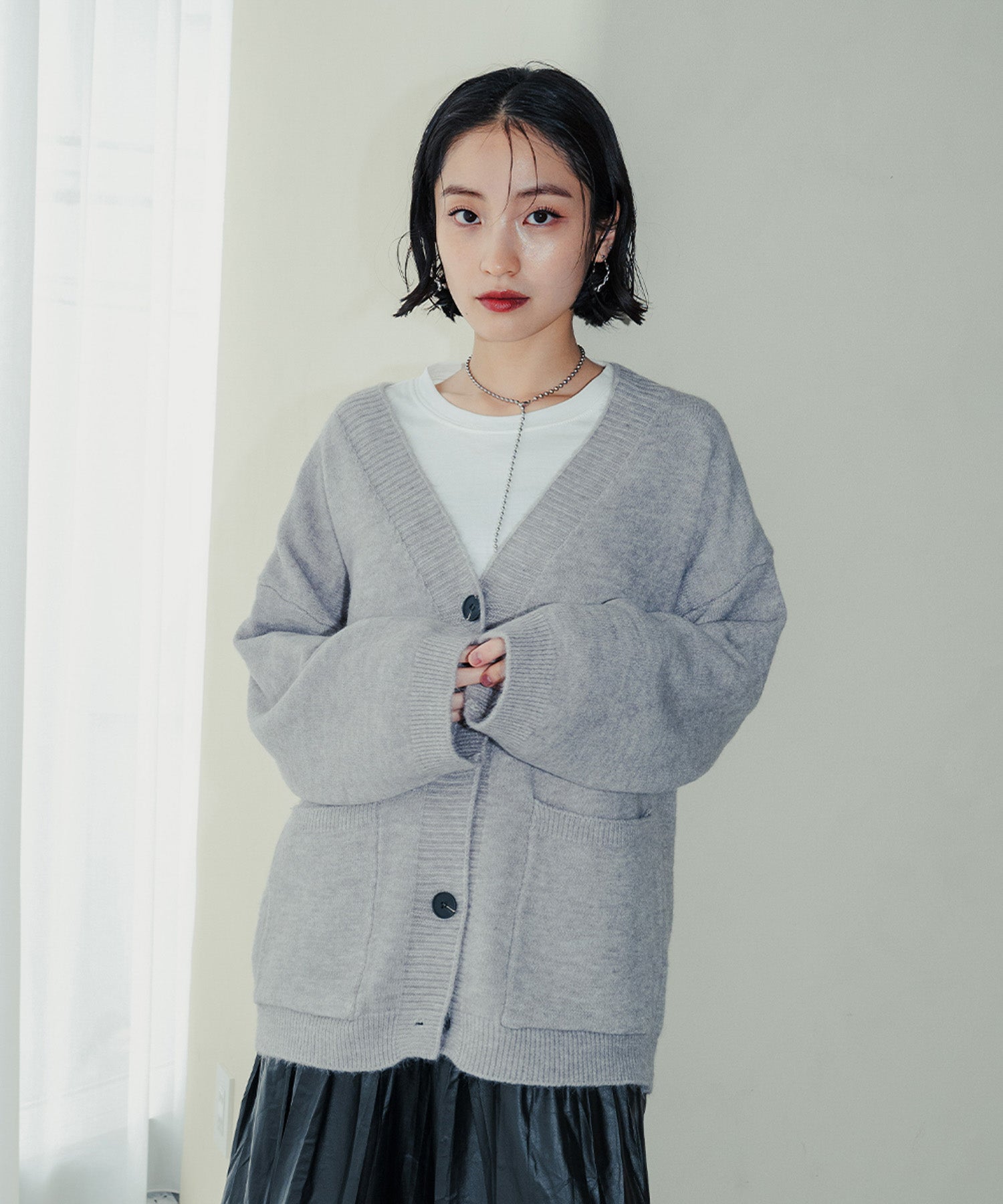 アンピルーラ Ampirula Vネックオーバーニットカーディガン （グレー） グレー