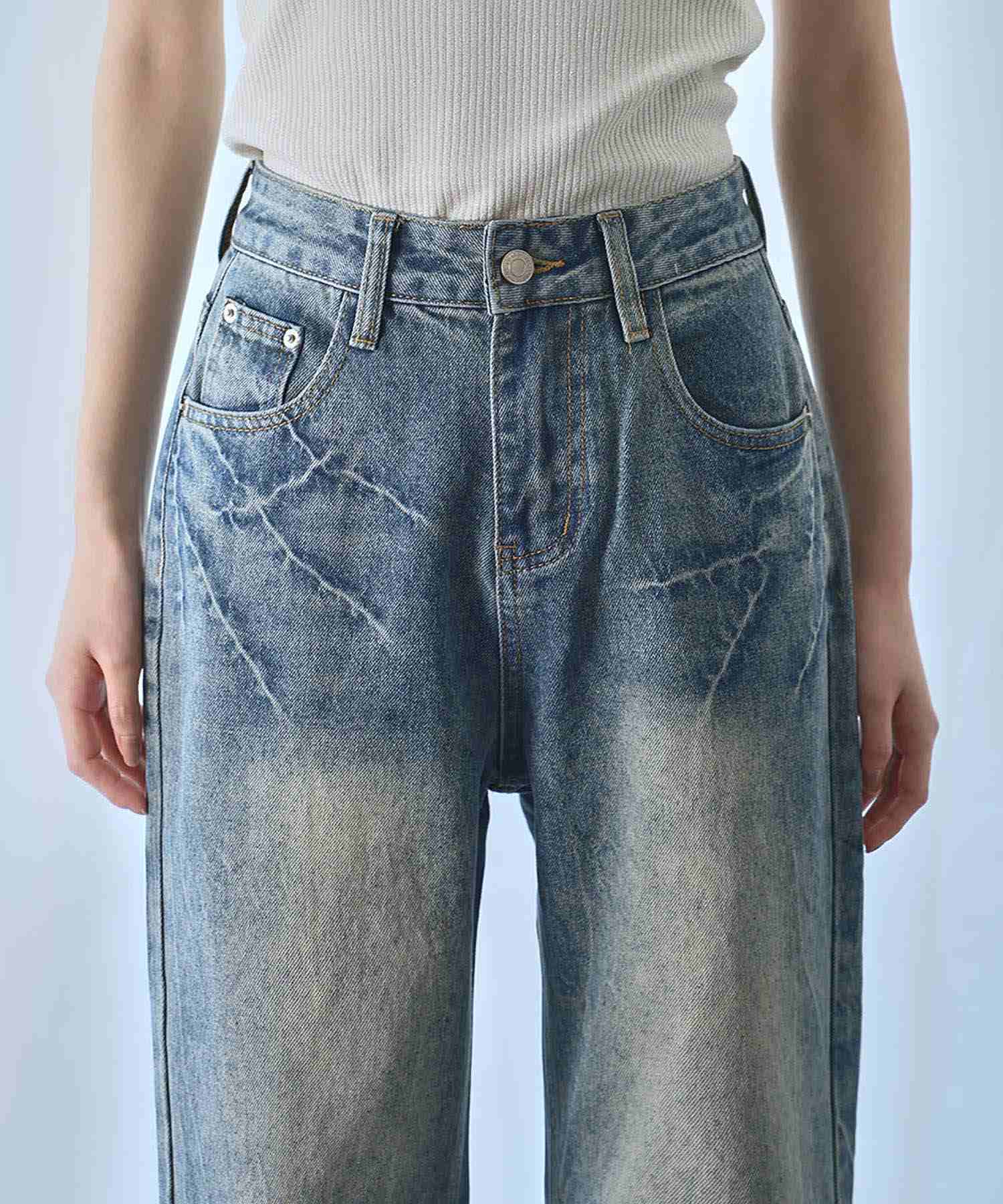 アンピルーラ Ampirula ハードウォッシュデニムストレートパンツ （ブルー） ブルー