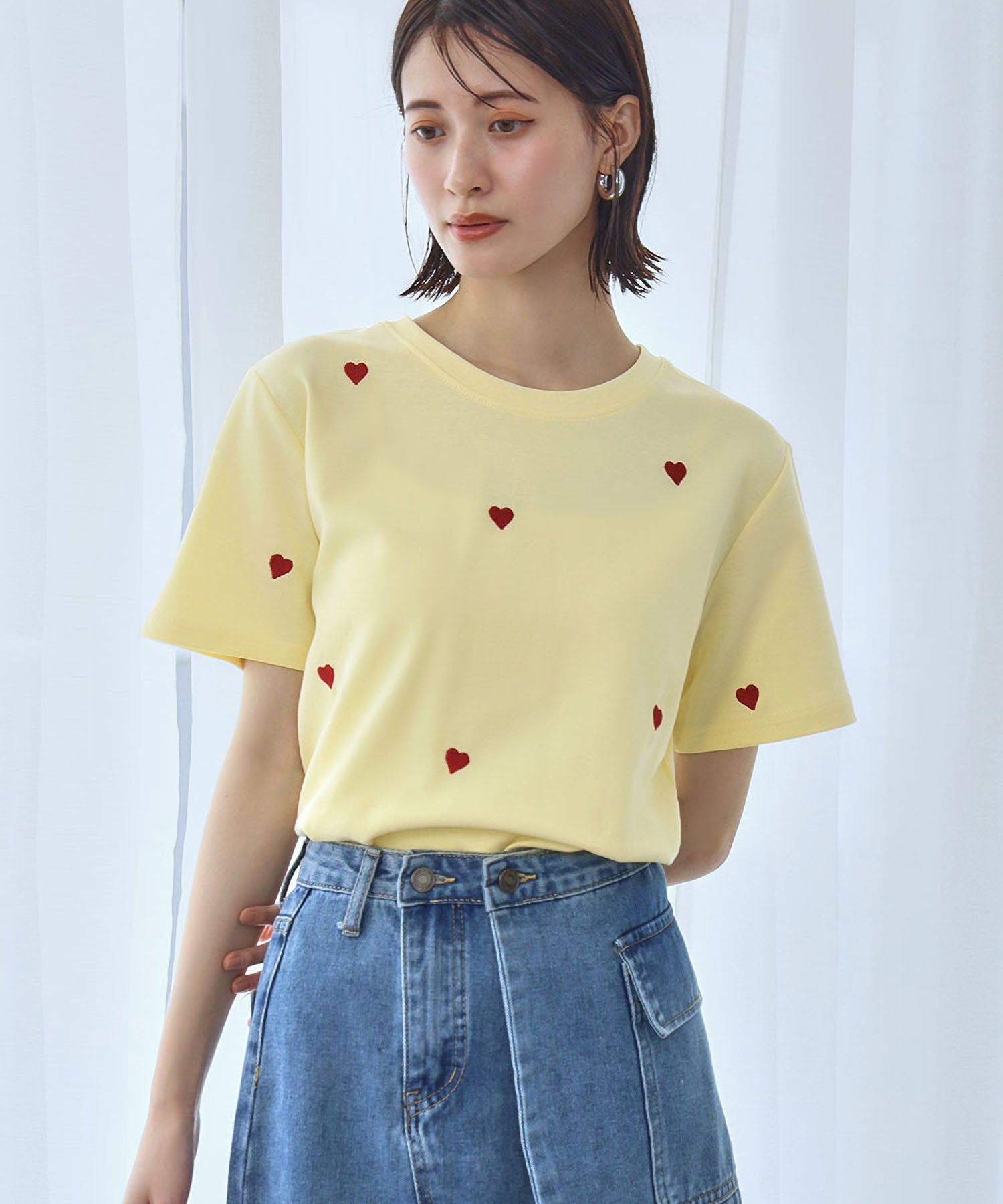 アンピルーラ Ampirula ハート刺繍Tシャツ （イエロー） イエロー
