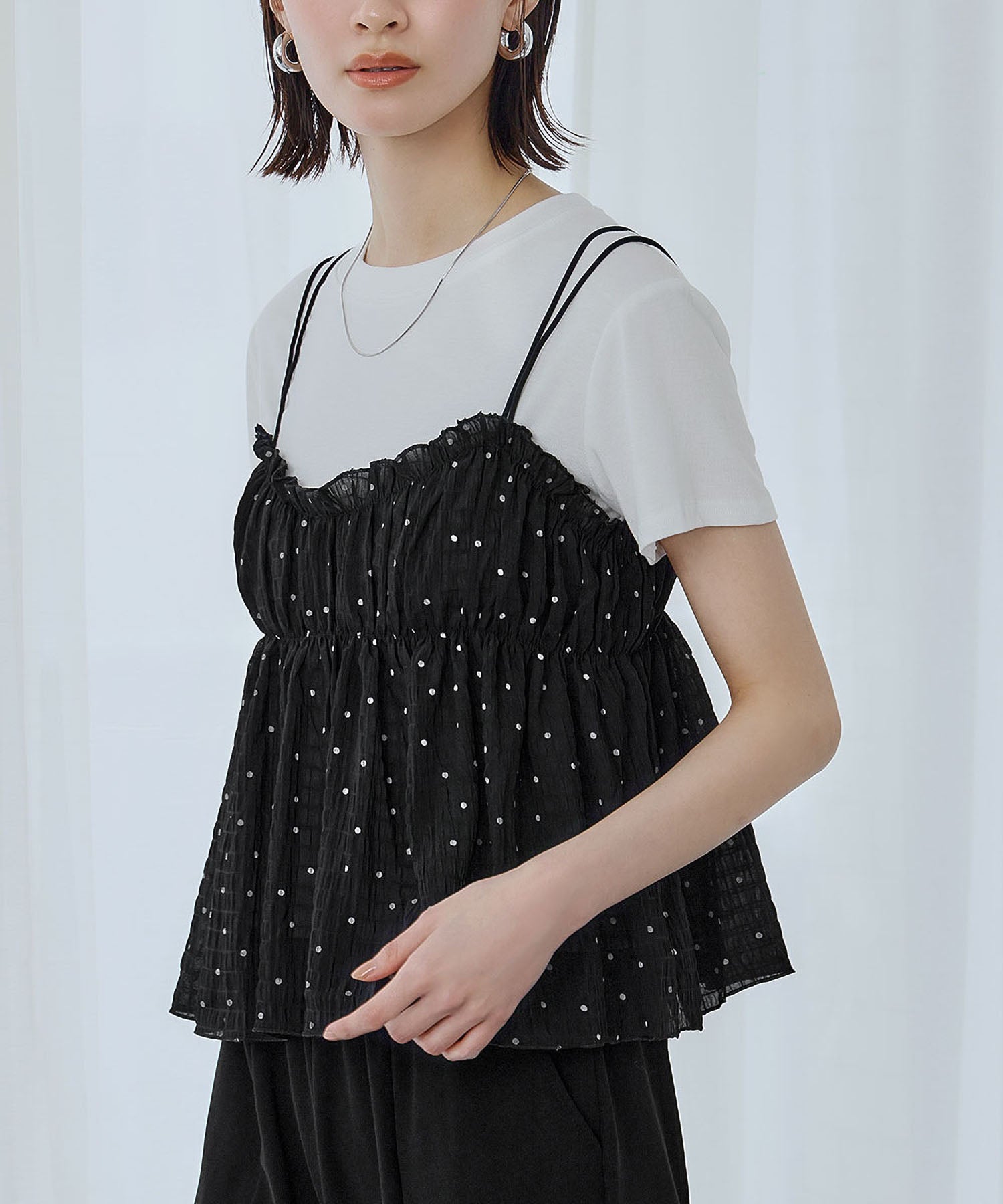 アンピルーラ Ampirula シフォンキャミセットTシャツ セット （ブラックドット） ブラックドット