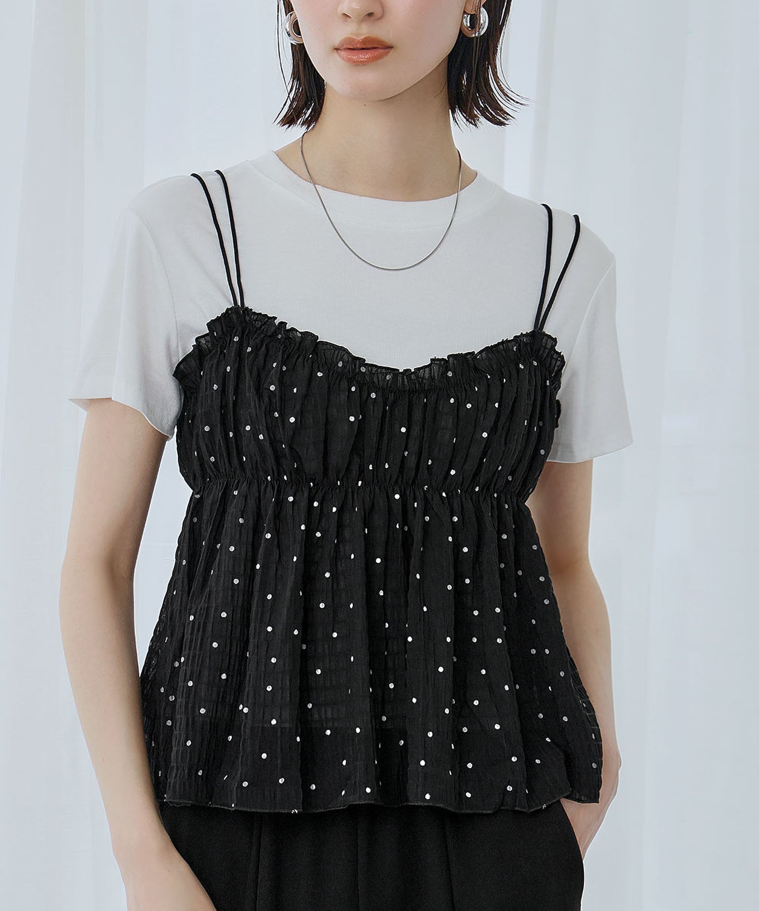 アンピルーラ Ampirula シフォンキャミセットTシャツ セット （ブラックドット） ブラックドット